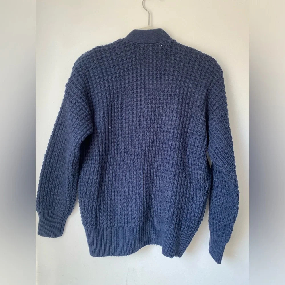 Madewell Navy Waffle-Knit Button Cardigan - Picture 3 of 9